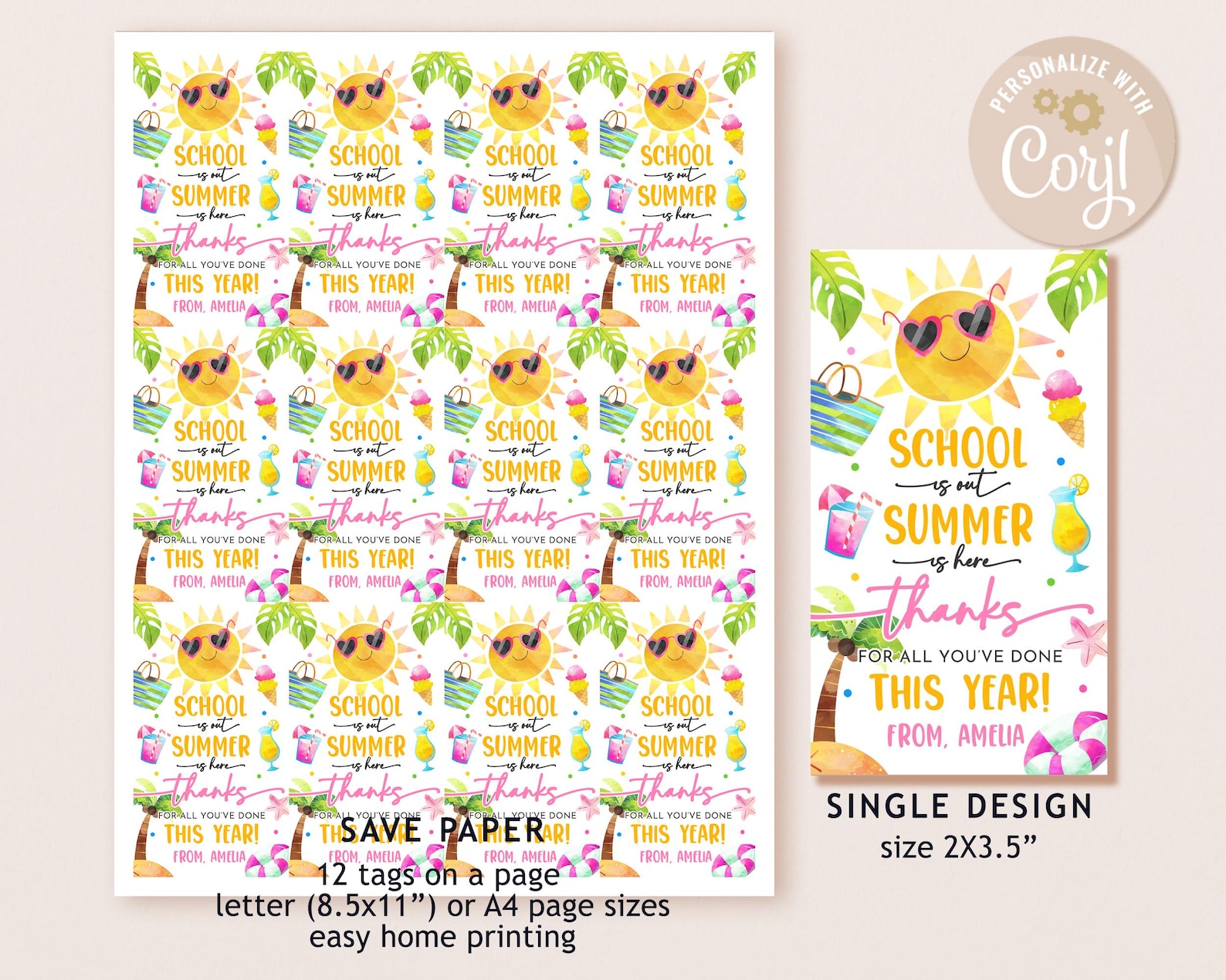 School is Out Summer is Here End of Year Gift Tag Teacher Appreciation ...