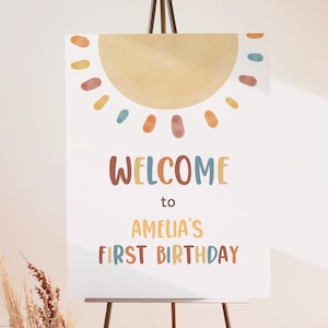 Sunshine Birthday Welcome Sign Boho Sun Rainbow Boy Girl 1st Summer Party Poster You Are My Sunshine Decor EDYTOWALNY Front Porch Sign BT86
