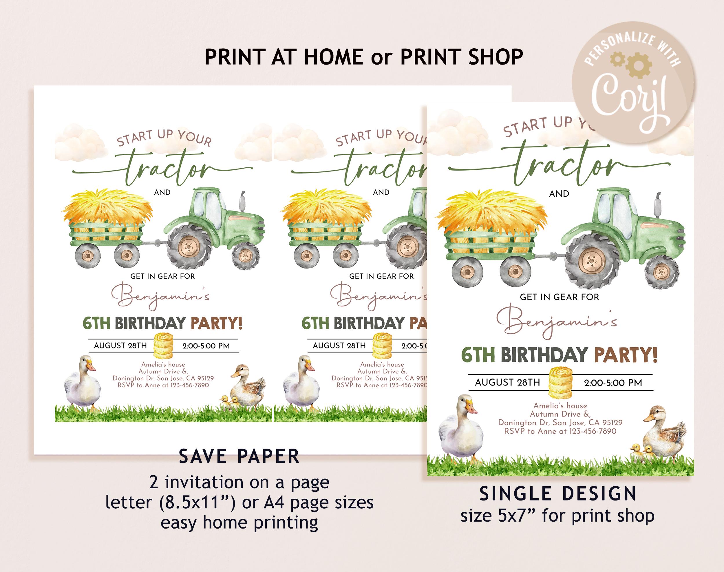 Tractor Birthday Invitation Boy Farm Birthday Invite Barnyard Vehicles ...