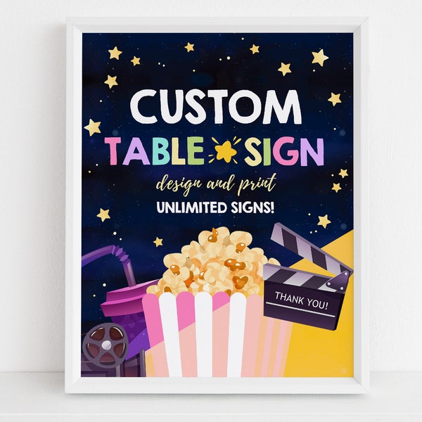 Custom Movie Night Sign Movie Party Sign Sleepover Party Birthday Table Sign Outdoor Banner Concession Stand Poster Popcorn Decor BT05P