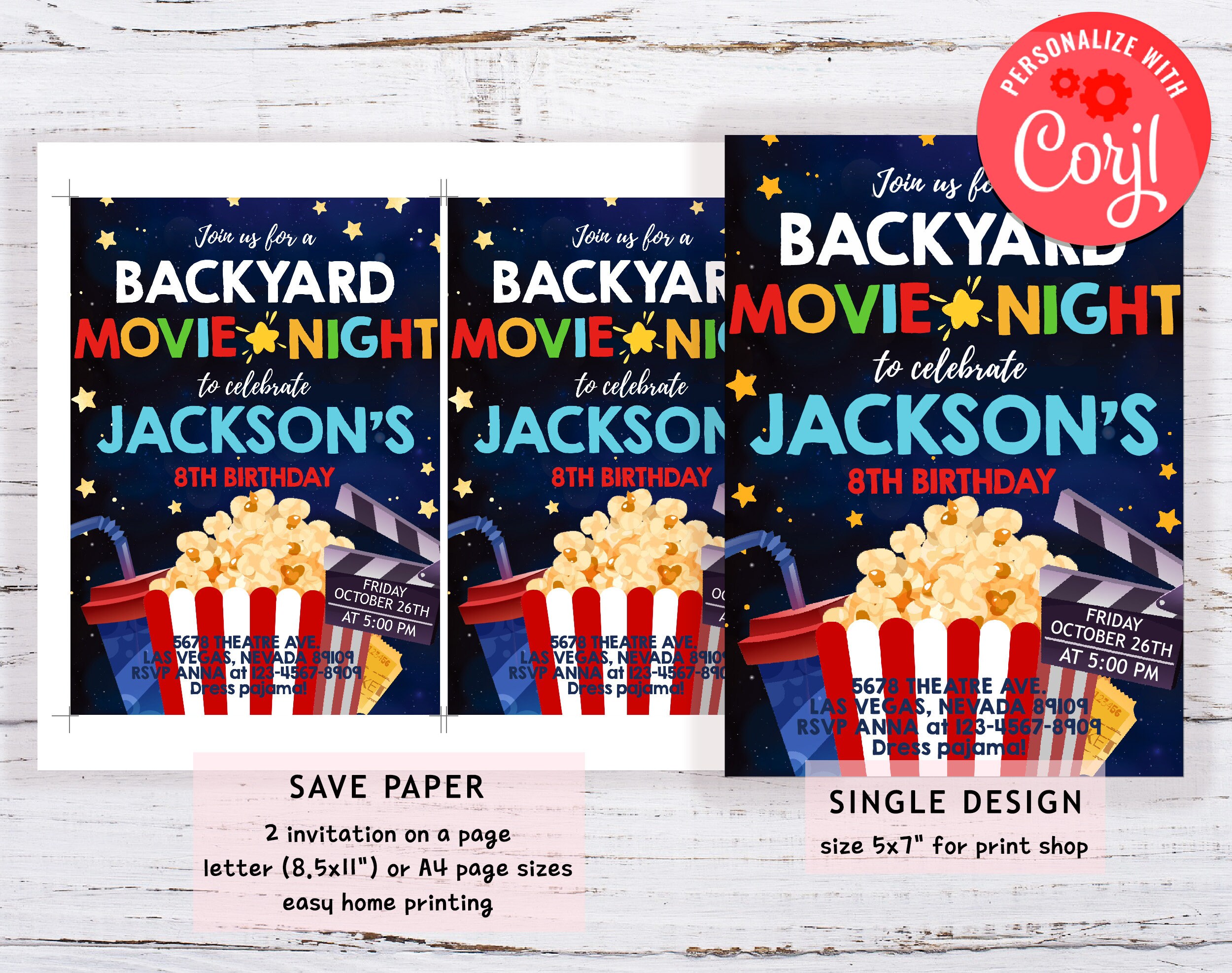 Backyard Movie Night Invitation Outdoor Movie Birthday Party | Etsy