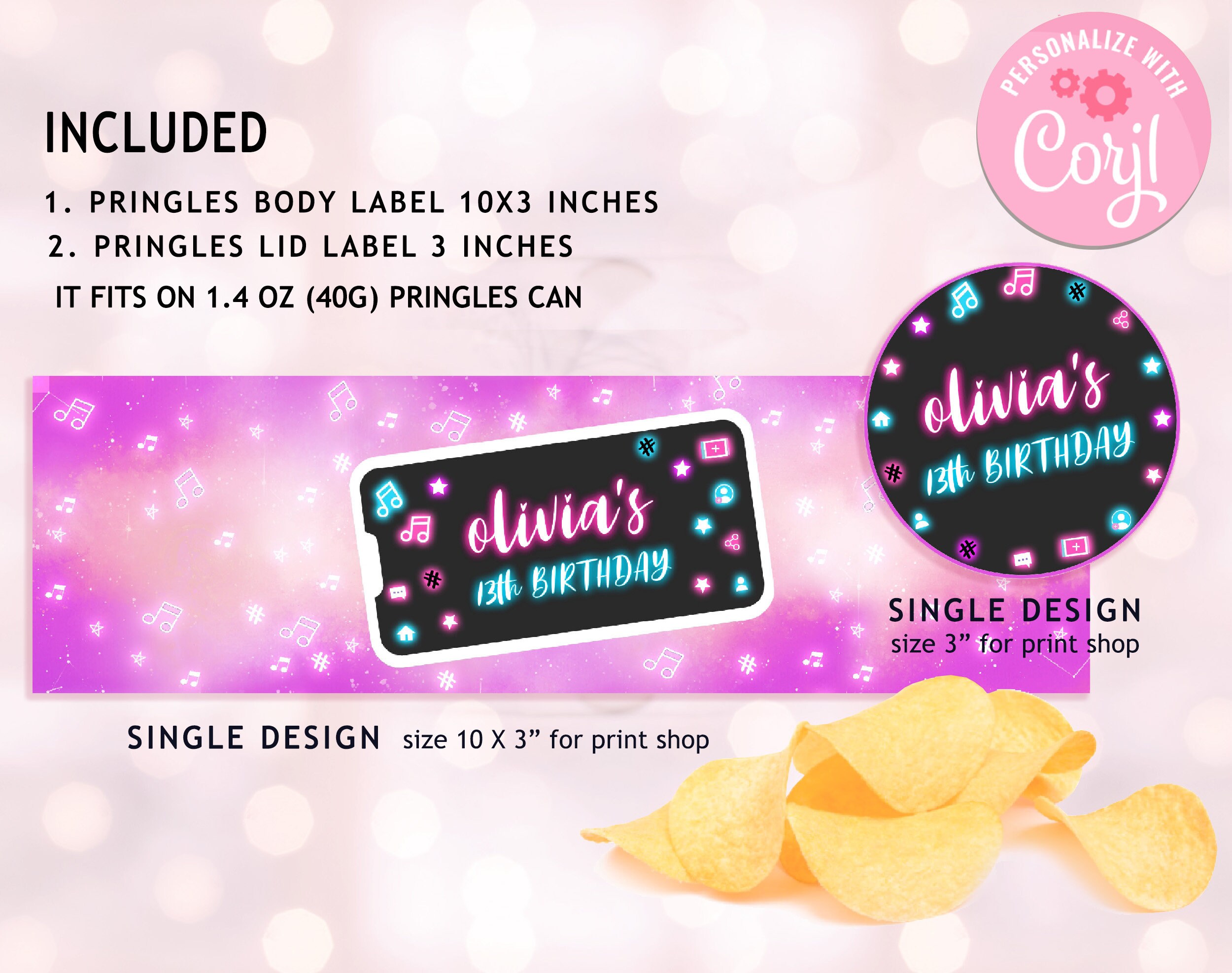 Tik Tok Pringles Label Pink Musical Inspired Wrapper Party Etsy