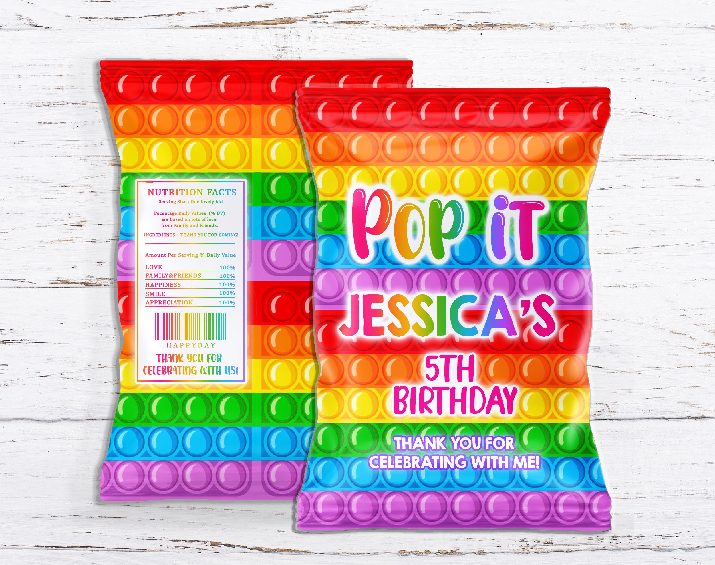 Pop It Chip Bag Birthday Party Favor Fidget Toy Snack Wrapper -  Canada