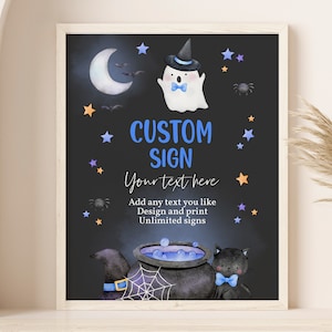 Halloween Birthday Custom Sign It&#39;s a Boo-y Baby Shower Table Sign Blue Cute Ghost Spooky One Boy 1st Party Poster Printable BS30KB BT87KB
