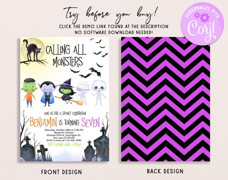 Halloween Birthday Invitation Calling All Monsters Party Etsy