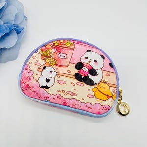 Portmonetka Panda, śliczna saszetka zapinana na suwak, saszetka na drobne, etui na słuchawki, uchwyt na karty, portfel dziecięcy Kawaii, 2 przegródki na karty, płótno, 4,75" x 3,5"