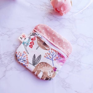 Sleepy Sloth  Tiny Micro Coin Change Zipper Pouch Purse for Tooth Fairy & Ear Buds/Air Pods Holder, Animal Tiny Pouch, 3.75"x3.75”
