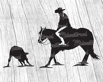 Kvinna med häst SVG – Cowgirl Rodeo Silhuett (Digital nedladdning)