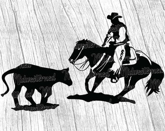 Cutting Horse SVG – Western Horse and Steer Graphic (Digital Download)