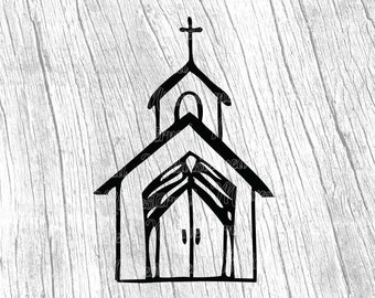 Hand Drawn Country Church SVG – Christian Graphic (Digital Download)