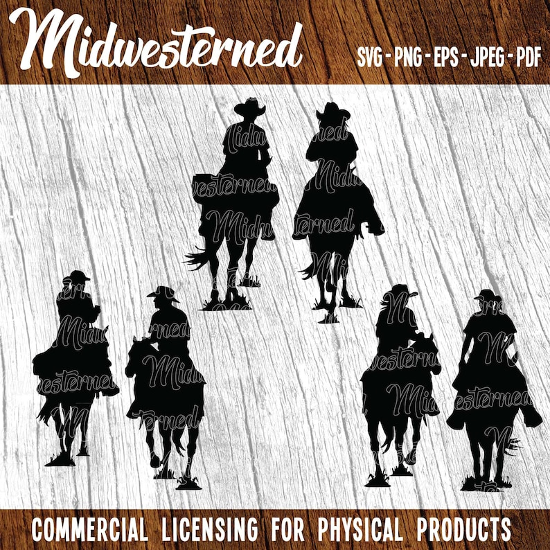 Horseback Riders SVG – Cowboy & Cowgirl Silhouettes (Digital Download) image 1