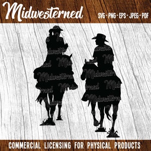 Horseback Riders SVG – Cowboy & Cowgirl Silhouettes (Digital Download) image 3