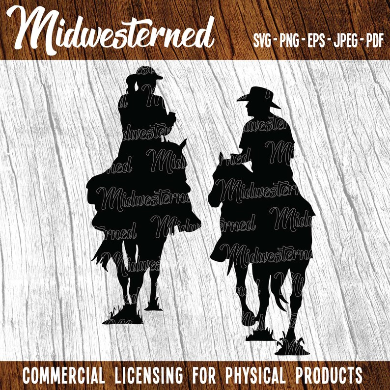 Horseback Riders SVG – Cowboy & Cowgirl Silhouettes (Digital Download) image 3