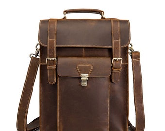 Vintage Leather Office School Computer Laptop Bag Travel Backpack | Best Gift for Him