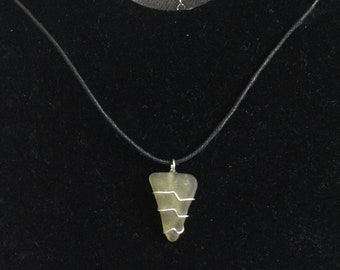 Pale Green Wire Wrapped Triangular Sea Glass Choker Necklace