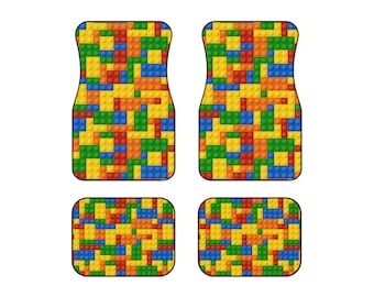 Plastic Construction Blocks Pattern Car Mats (Set of 4) - Creative & Durable