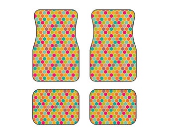Retro Geometric Hexagon Pattern Car Mats (Set of 4) - Sleek Design & Robust Protection