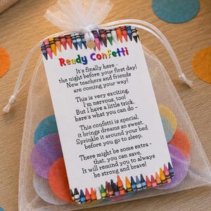 Confeti listo, Poema la noche antes del primer día, Regalo de la maestra para preescolar y jardín de infantes, Brillo vibrante