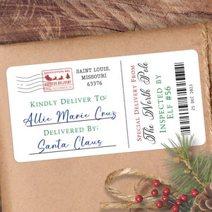 From Santa Stickers, Christmas Santa Labels, Gift Tag From Santa, Personalized Special Delivery Stickers, Stamped North Pole Mail Labels