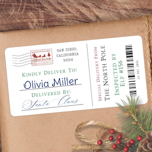 From Santa Stickers, Christmas Santa Labels, Gift Tag From Santa, Personalized Special Delivery Stickers, Stamped North Pole Mail Labels