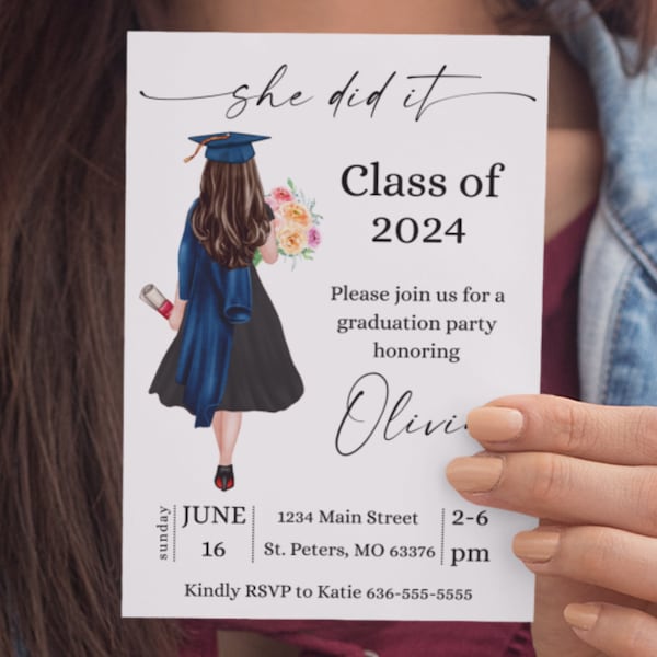 Graduation Invitation 2024 Girl, Graduation Party Digital Invite, Text Invitation, Printable Graduation Party Invitation, We Edit Template