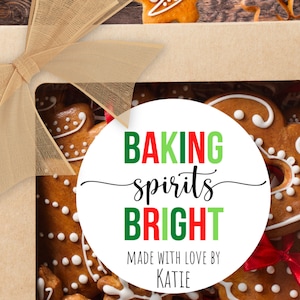 Baking Spirits Bright Stickers, Personalized Baked with Love Labels, Custom Made with Love Stickers, From the Kitchen of Christmas Holiday