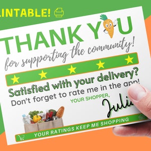 Shopper Personalized Thank You Cards, Custom Printable Digital Download, Grocery Shop Rate Me 5 Star, Customized Delivery Driver Card