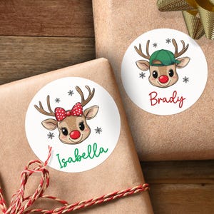 Reindeer Christmas Name Labels, Kids Gift Label Stickers, Gift Wrap Tags, Christmas Sticker Sheet, Personalized Holiday Gift Labels Boy Girl