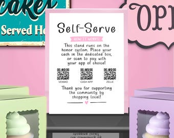 Printable Farmstand Honor System Sign- Scan to Pay Sign for Bakery Stand, Egg Stand, Porch Pop-Up, Self Serve Roadside Stand, QR Code, Decor