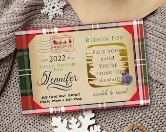 Christmas Scratch Off Card, Surprise Trip Reveal, Custom Christmas Coupon Voucher, Surprise Vacation Card, Personalized Experience Ticket