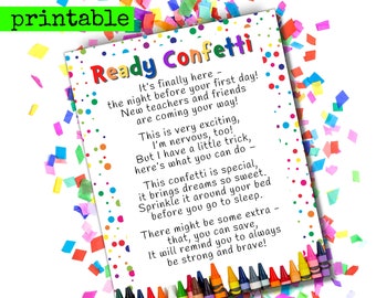 Ready Confetti Printable, Back to School, Night Before First Day, School Tradition, Kindergarten Gift for Girl, Boy, Child Preschool Present