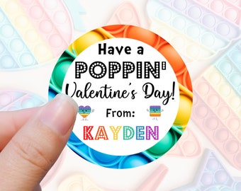 Poppin' Valentine's Day Stickers for Kids, Personalized Classroom Favors, Custom Valentines Labels for Treat Bags, 20-count, 2 inch