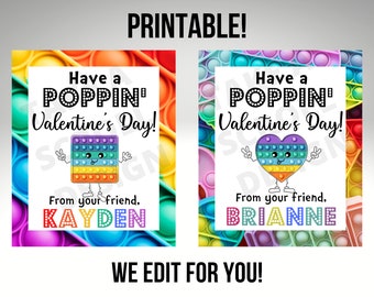 Printable Personalized Poppin Tags for Valentine's Day Kid Classroom Party Favor, Valentines Day School Cards, Valentine Label Printable