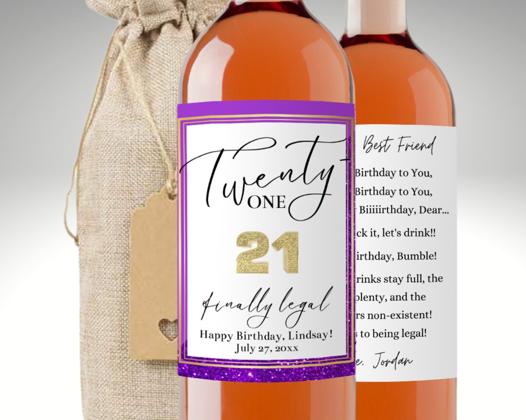 21st Birthday Wine Label, Custom 21st Birthday Gift for Her, Faux ...