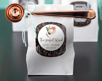 The Perfect Blend Stickers, Engagement Party Decorations, Coffee Theme Bridal Shower Favor Labels, Coffee Bar Thank You Tags, 2" Round
