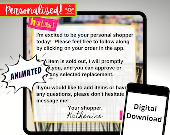 Shopper Animated Greeting Rating Text, Personalized Digital Download, 5 star