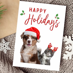 Afdrukbare hond kerstkaart, huisdier kerstkaart, digitale download kerstkaart, kaarten met foto, kat kerstkaart, kerstpostkaart