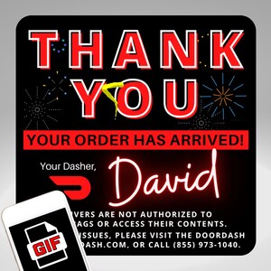 Custom DoorDash Thank You GIF, Personalized Dasher Animated Text, Your Order Has Arrived, Digital Download, Delivery Driver Tip Booster