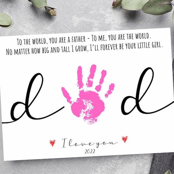 Valentine's Day Handprint Printable, Gift to Dad from  Daughter, Son, Father's Day Craft for Kids, Father's Day Poem Gift, Daddy Download