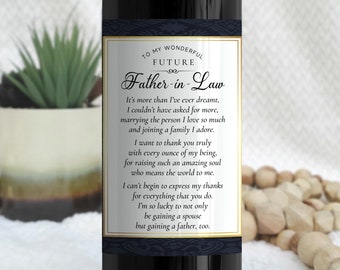 Gift for Father In Law Wedding, Custom Wine Label, Future Father In Law Wedding Gift, From Bride Groom, Poem to In Laws Rehearsal Dinner