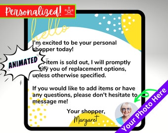 Custom Shopper Photo Animated Intro Greeting Text, Personalized Ratings GIF, Customized Digital Download, Rate Me 5 stars Meme for Customers