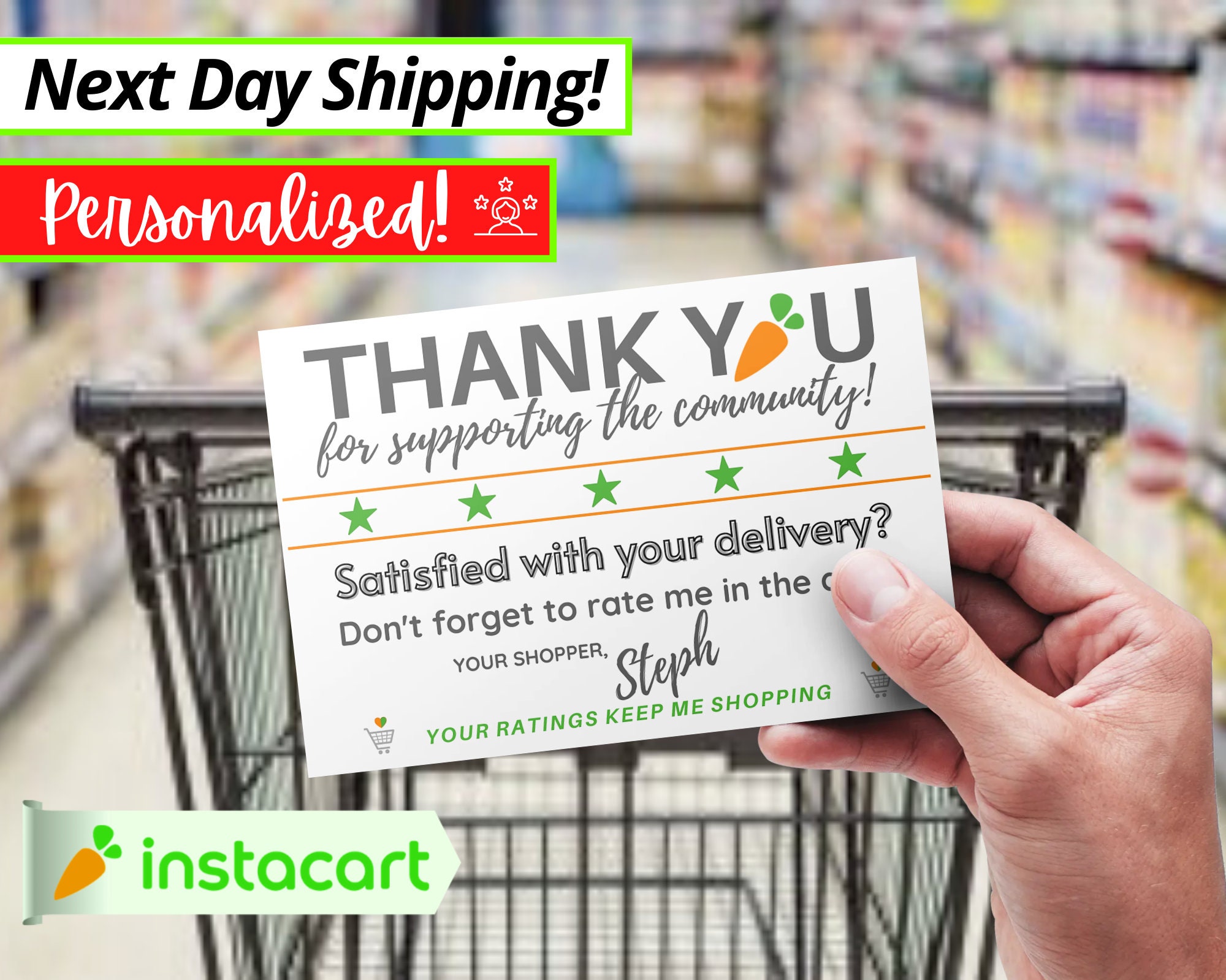 Instacart Custom Thank You Cards 50 Cards Personalized | Etsy