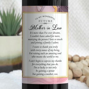 Gift for Mother In Law Wedding, Custom Wine Label, Future Mother In Law Wedding Gift, From Bride Groom, Poem to In Laws Rehearsal Dinner