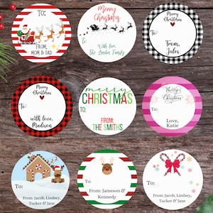 Christmas Gift Labels, Personalized Stickers for Gifts, Christmas To From Tag, Round Christmas Stickers, Custom Holiday Gift Sticker Labels