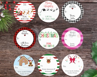 Christmas Gift Labels, Personalized Stickers for Gifts, Christmas To From Tag, Round Christmas Stickers, Custom Holiday Gift Sticker Labels