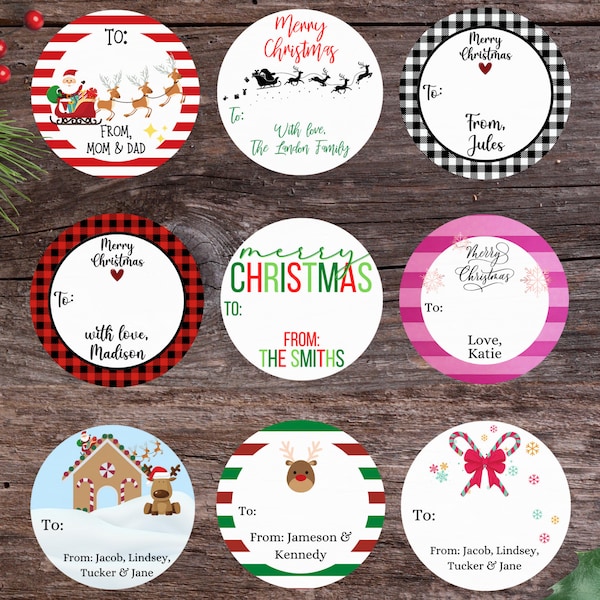 Christmas Gift Labels, Personalized Stickers for Gifts, Christmas To From Tag, Round Christmas Stickers, Custom Holiday Gift Sticker Labels