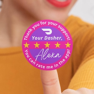DoorDash Thank You Stickers, Personalized Dasher Stickers for Bags, Delivery Driver Accessories, Five Star Rating Stickers, Dasher Supplies