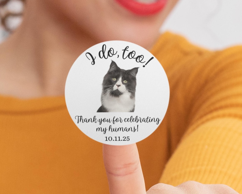 Pegatinas para bodas de perros, etiquetas "Yo también quiero" para recuerdos de mascotas, bolsas de agradecimiento para perros, bodas de gatos, sellos personalizados para sobres de perros, pegatinas para fotos de mascotas imagen 6