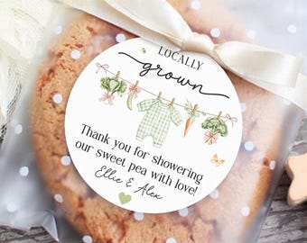 Locally Grown Baby Shower Favor Stickers, Personalized Thank You Labels, Custom Baby Shower Stickers, Garden Baby Shower Decor, Boy or Girl