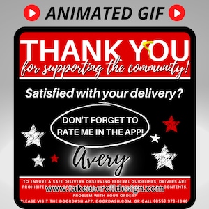 Personalisierter DoorDash Animierter Dankestext, Benutzerdefinierter Lieferungsfahrer GIF für Bewertungen, individueller digitaler Download, Ihre Bestellung ist da